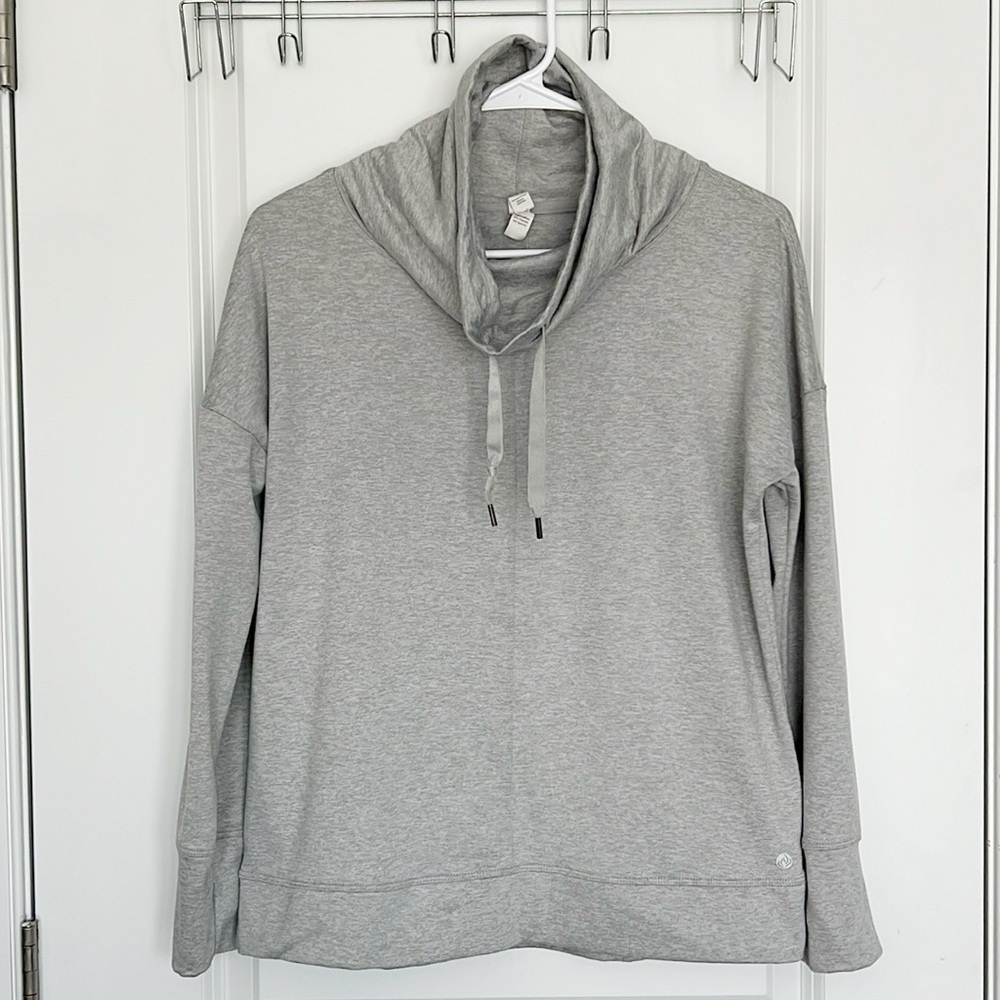 Apana Cowl Neck Mock Neck Athletic Pullover Yoga S Small Grey Long Sleeve